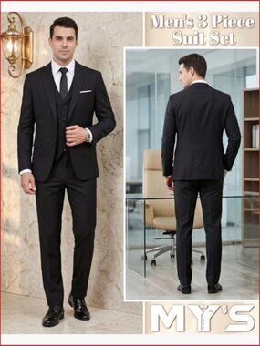 Men's 3 Piece Slim Fit Suit Set Blazer Vest Pants Tie